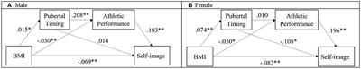 Relationship Between Weight Status and Self-Image Mediated by Pubertal Timing and Athletic Competence: A Cohort Study With Taiwanese Adolescents